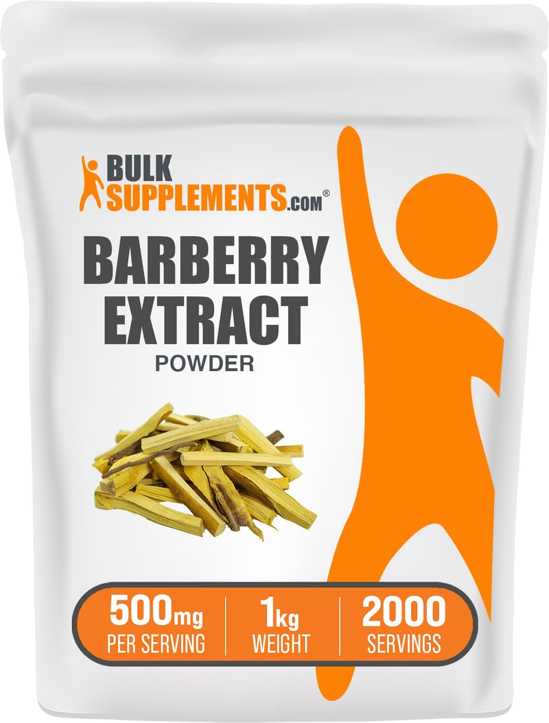 BulkSupplements Barberry Extract powder bottle shows a pure vegan formula for daily use.