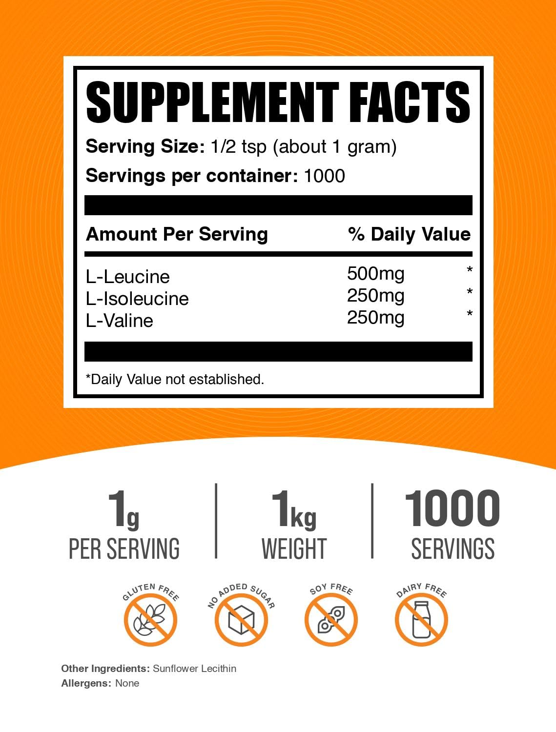 BulkSupplements BCAA 2:1:1 scoop included for precise post-workout dosing