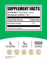 BulkSupplements Bee Pollen Powder measuring spoon shows easy mixing for daily use.