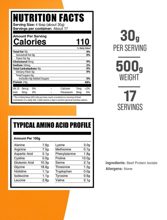 BulkSupplements Beef Protein Isolate unflavored bag blends easily into shakes