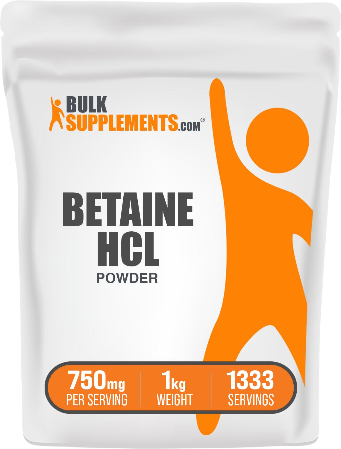 BulkSupplements Betaine HCl powder packaging highlights gluten-free option