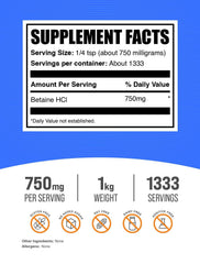 Betaine HCl powder scoop illustrates easy measuring for daily use