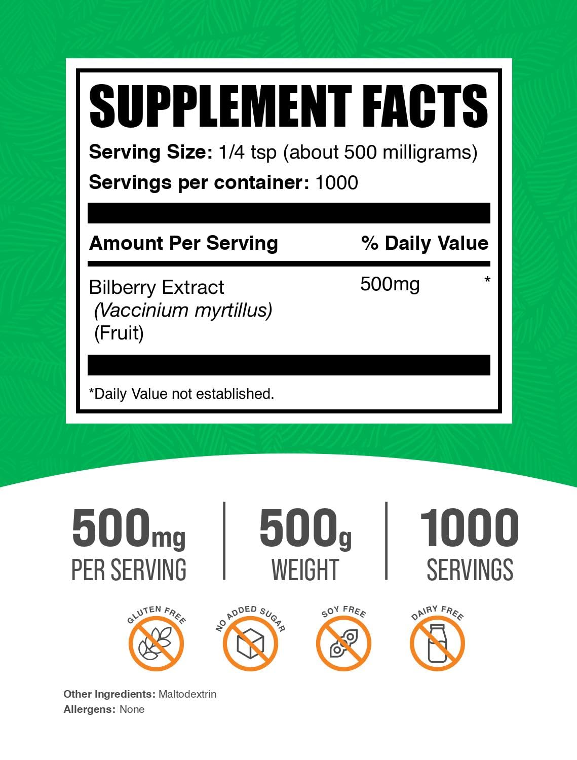 BulkSupplements bilberry extract powder scoop shows convenient serving size for easy mixing.