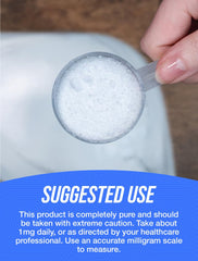 BulkSupplements Biotin powder dispensing scoop shows accurate serving measurement.