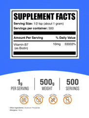 BulkSupplements Biotin powder with measuring spoon enables easy daily dosing for hair health