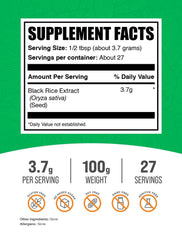 BulkSupplements Black Rice Extract powder scoop measures a 3.7g serving for easy dosing.