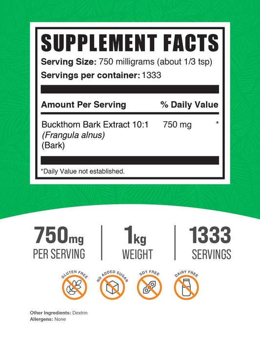 BulkSupplements Buckthorn Bark Extract powder close-up showing natural color