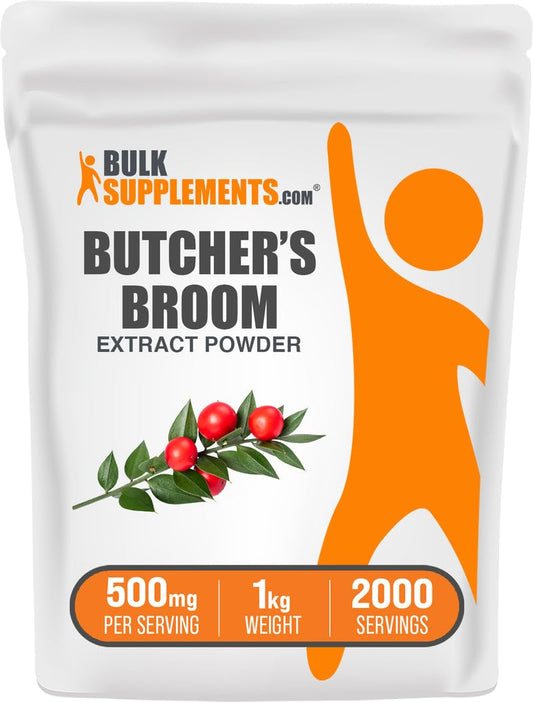 BulkSupplements Butcher's Broom Extract powder packaging highlights clean labeling for trusted daily use.