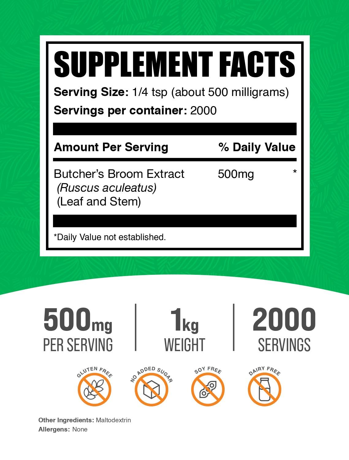 BulkSupplements Butcher's Broom Extract powder with scoop for convenient daily portions.
