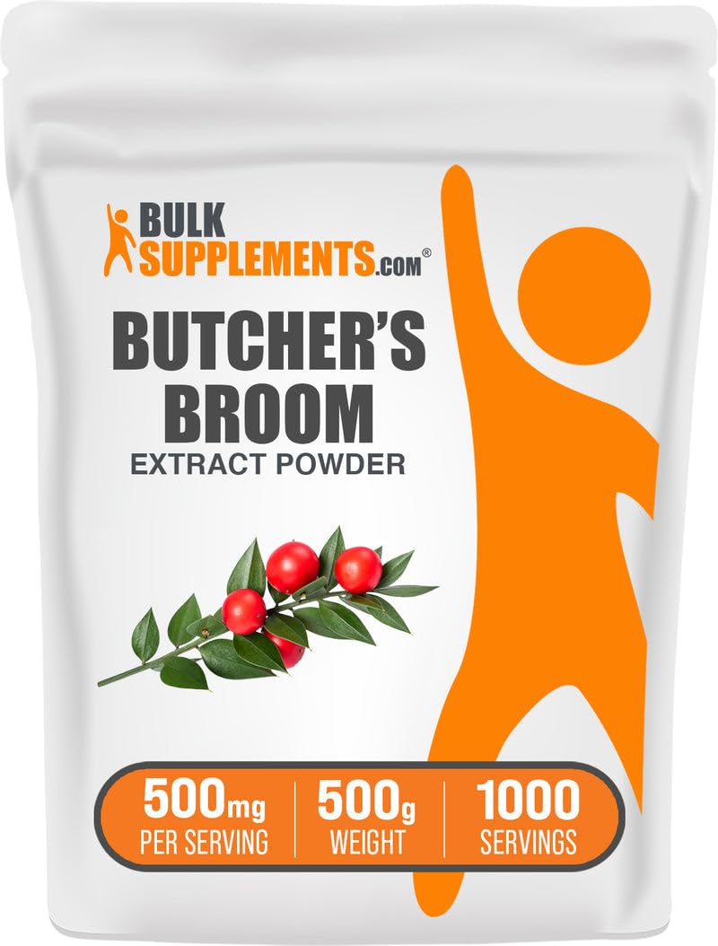 BulkSupplements Butchers Broom extract powder close-up for daily herbal support.