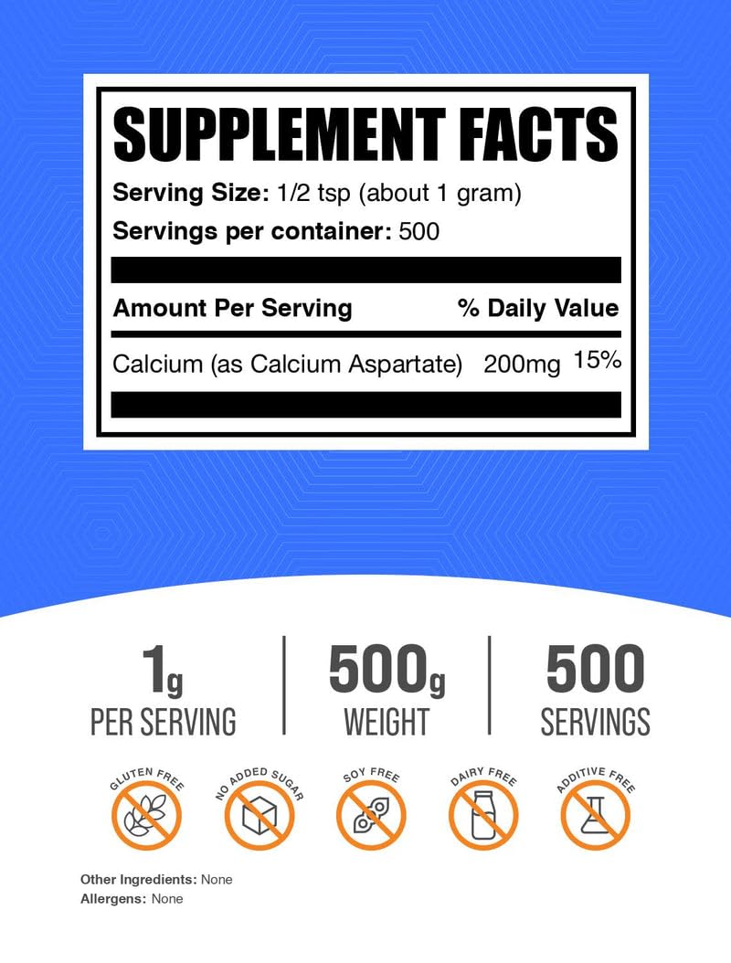 BulkSupplements Calcium Aspartate Powder being poured into liquid for easy mixing.