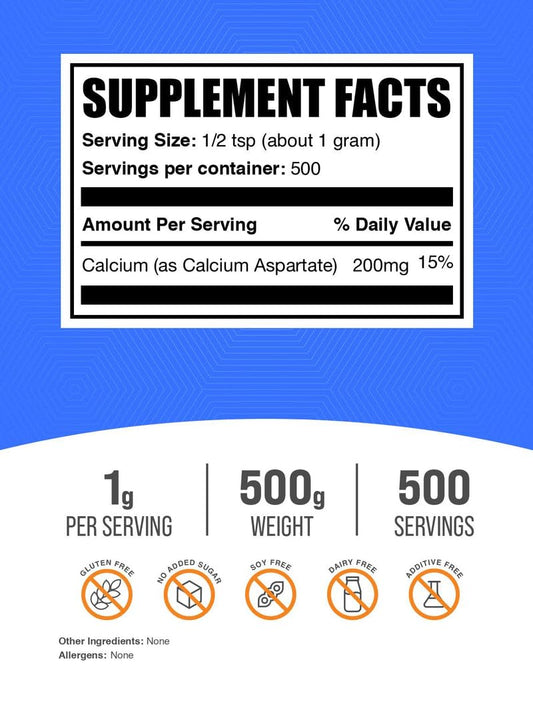 BulkSupplements Calcium Aspartate Powder being poured into liquid for easy mixing.