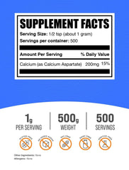 BulkSupplements Calcium Aspartate Powder being poured into liquid for easy mixing.