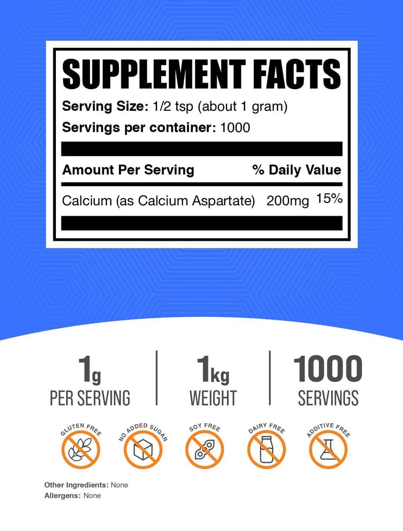 BulkSupplements calcium aspartate powder with scoop showing easy dosage