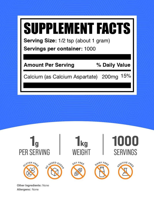 BulkSupplements calcium aspartate powder with scoop showing easy dosage