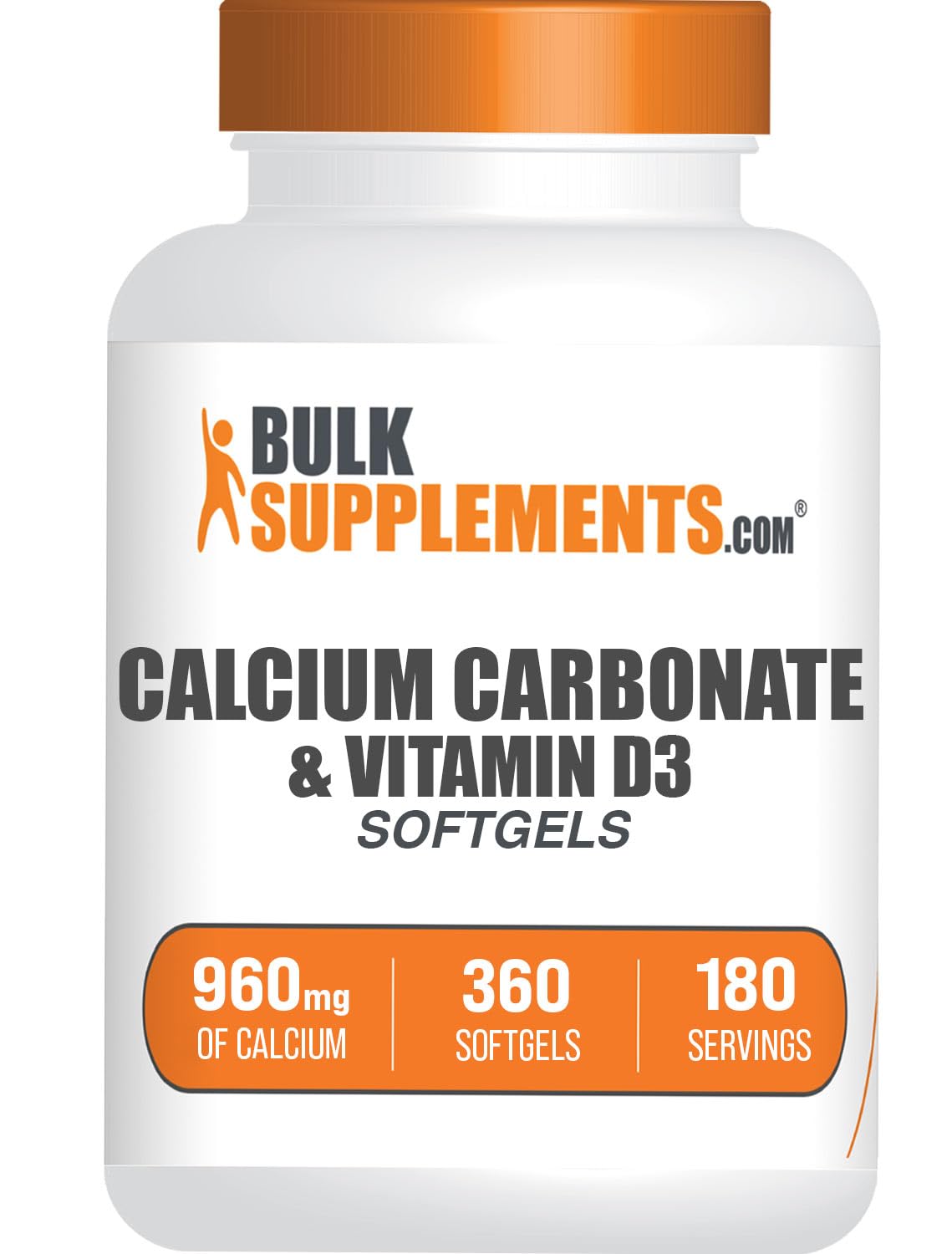 BulkSupplements calcium carbonate vitamin D3 softgels bottle supports daily calcium intake.