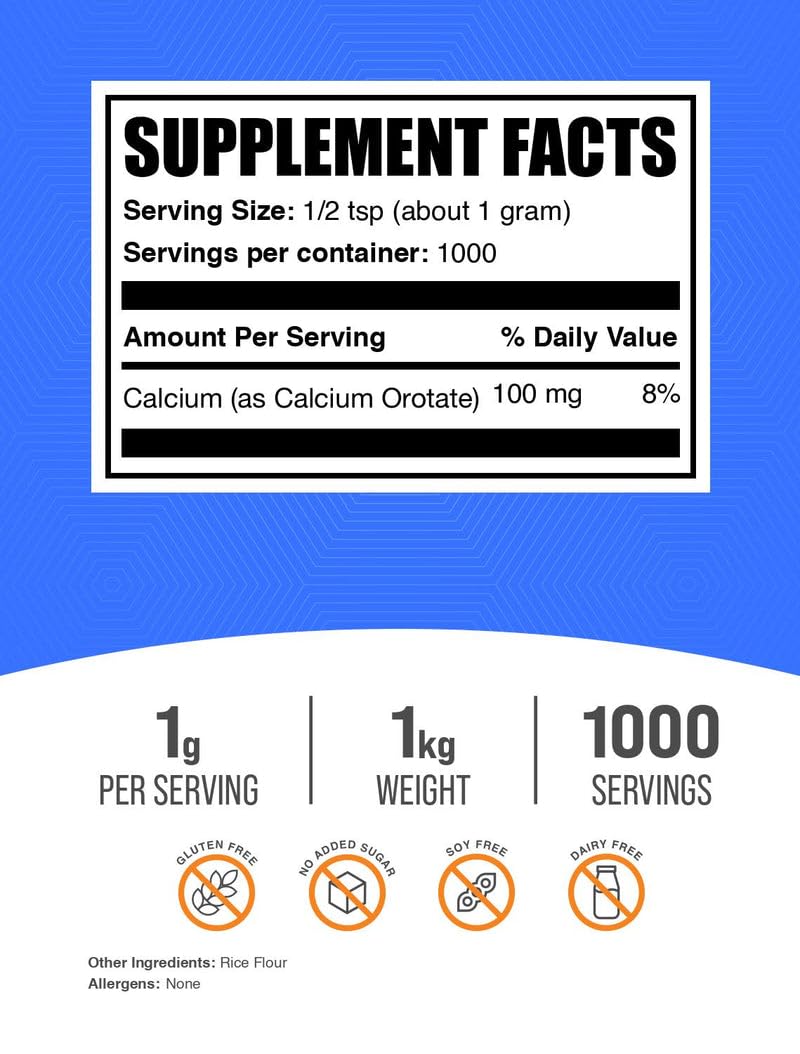 BulkSupplements Calcium Orotate Powder with scoop enables easy portion control
