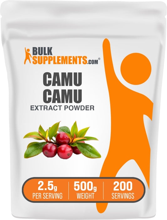 BulkSupplements Camu Camu extract powder packaging for convenient daily use.