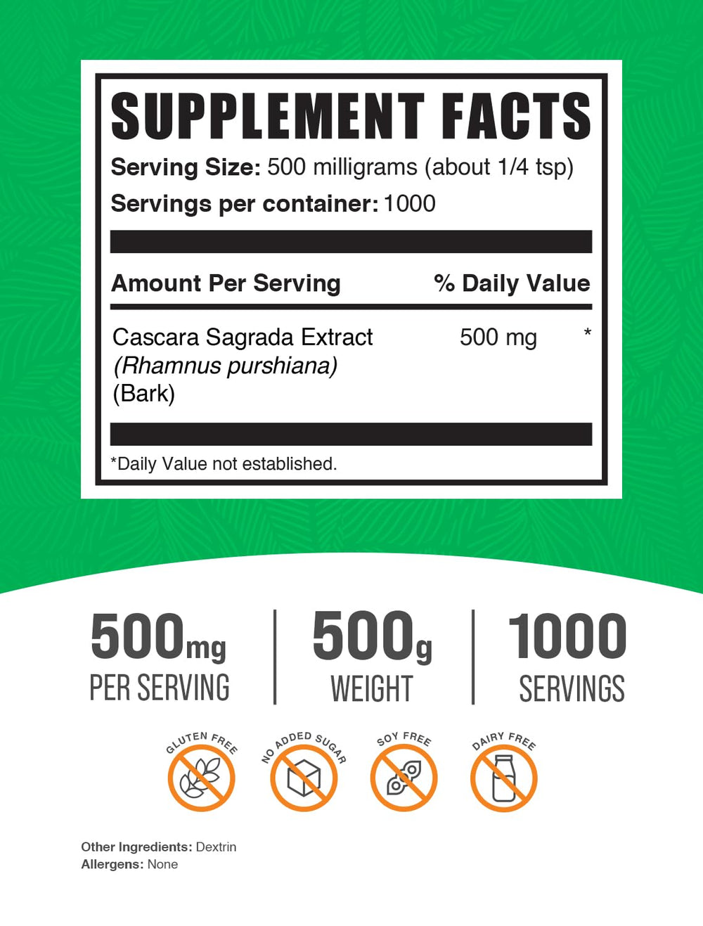 Close-up of BulkSupplements Cascara Sagrada Extract bottle showing quality packaging.