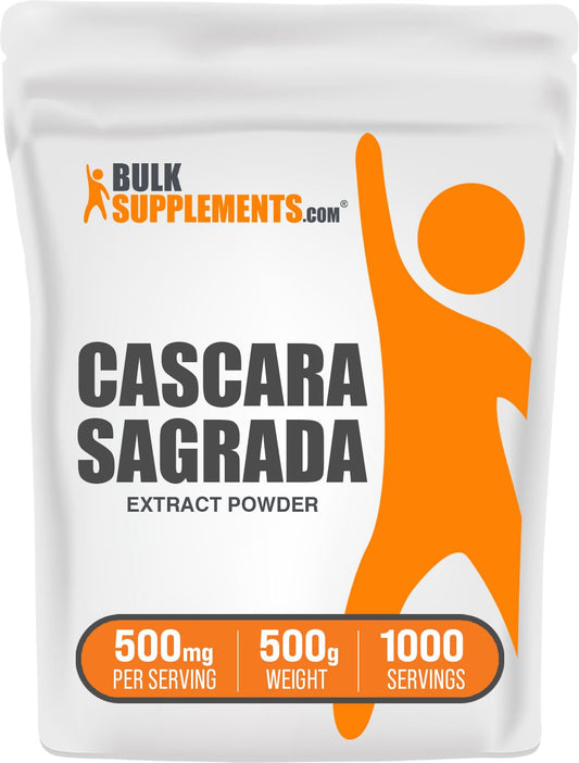 BulkSupplements Cascara Sagrada Extract powder bottle for daily wellness support.