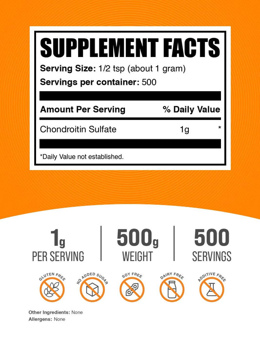 BulkSupplements Chondroitin Sulfate Powder pour blends easily into drinks for daily use.