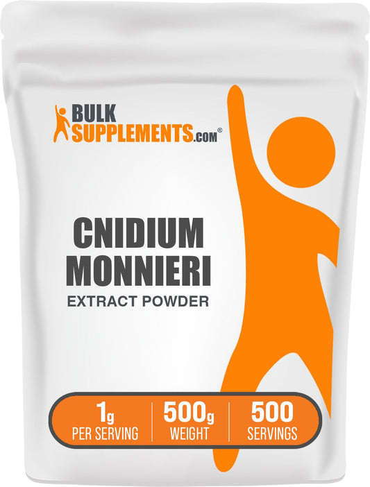 BulkSupplements Cnidium Fruit Extract powder container supports daily wellness with gluten-free formulation.