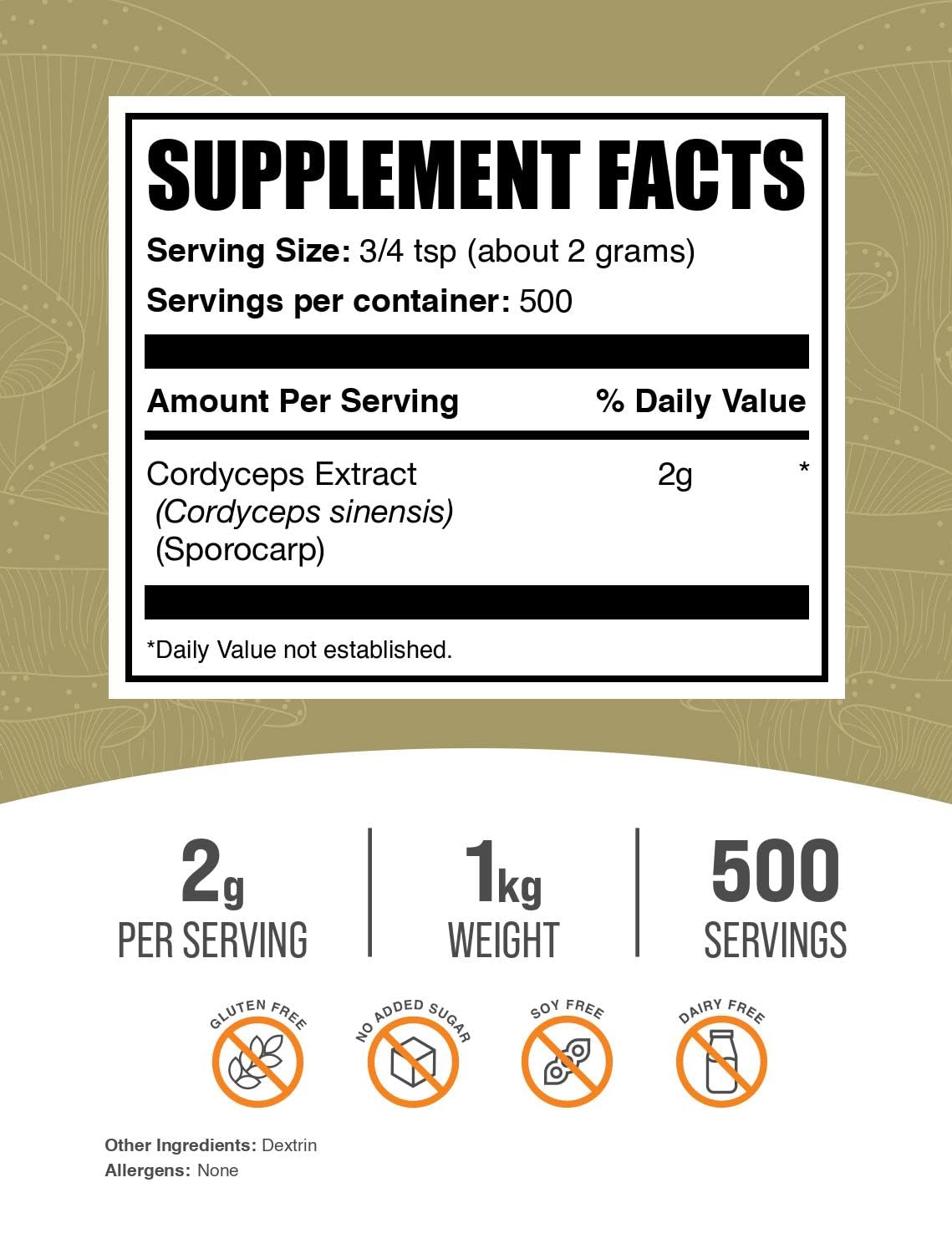 BulkSupplements Cordyceps extract powder scoop enables easy, measurable servings for smoothies.
