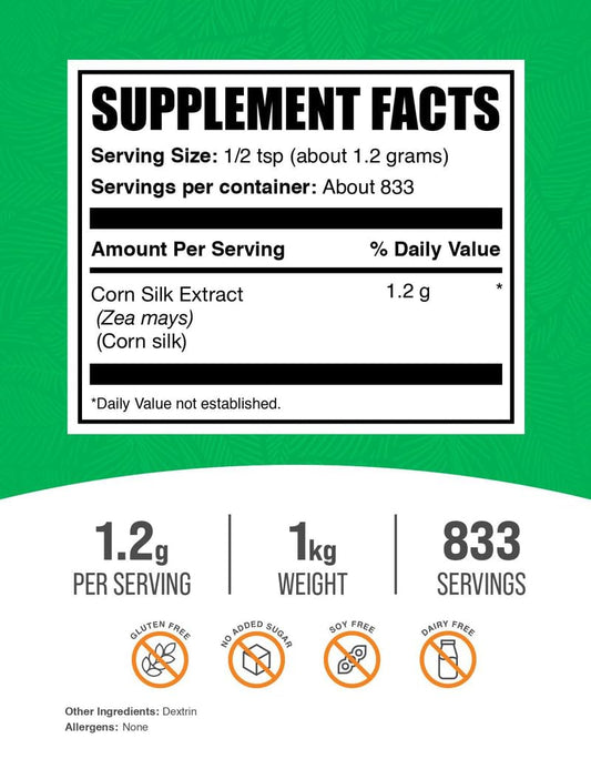 BulkSupplements Corn Silk Extract Powder being poured, easy daily routine integration.