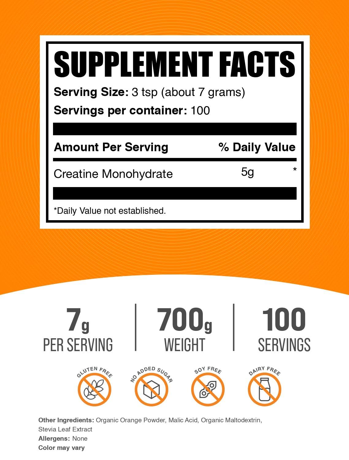 BulkSupplements Creatine Monohydrate Orange Smash with measuring scoop for easy dosing