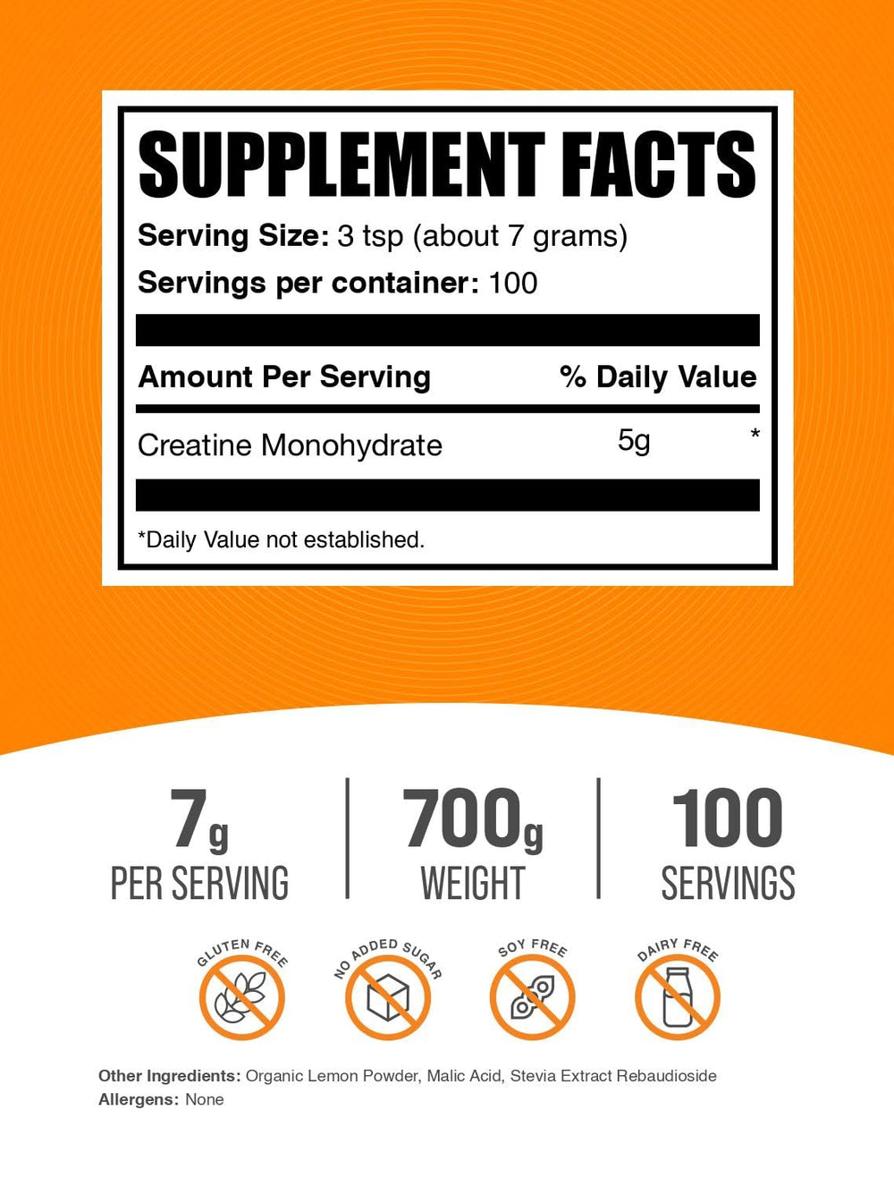 BulkSupplements Creatine Monohydrate powder close-up highlights texture and lemon Italian Ice flavor.