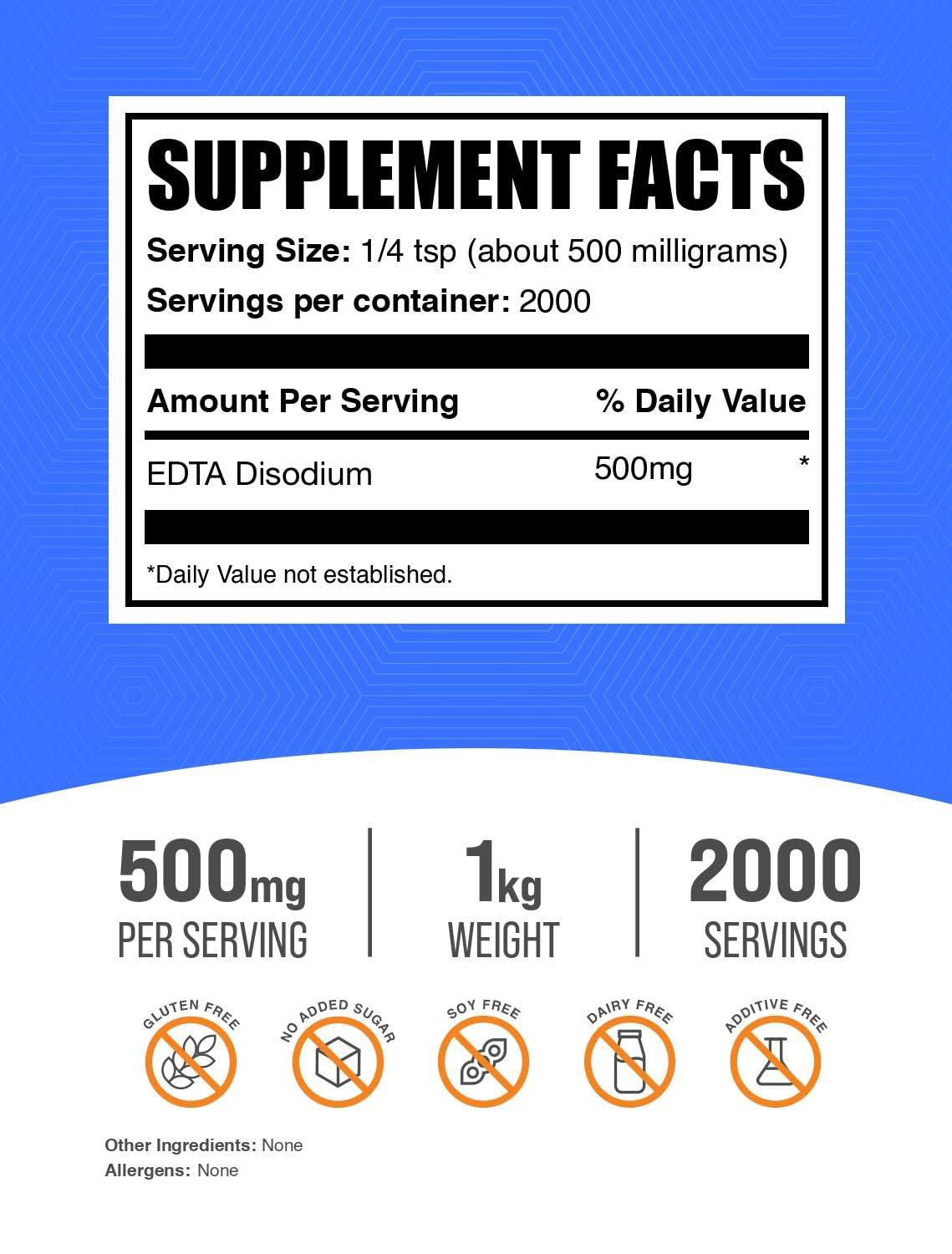 BulkSupplements Disodium EDTA powder packaging keeps content organized and fresh.
