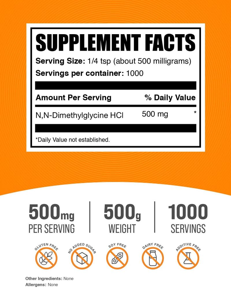 BulkSupplements DMG powder packaging on canister emphasizing 500 g size