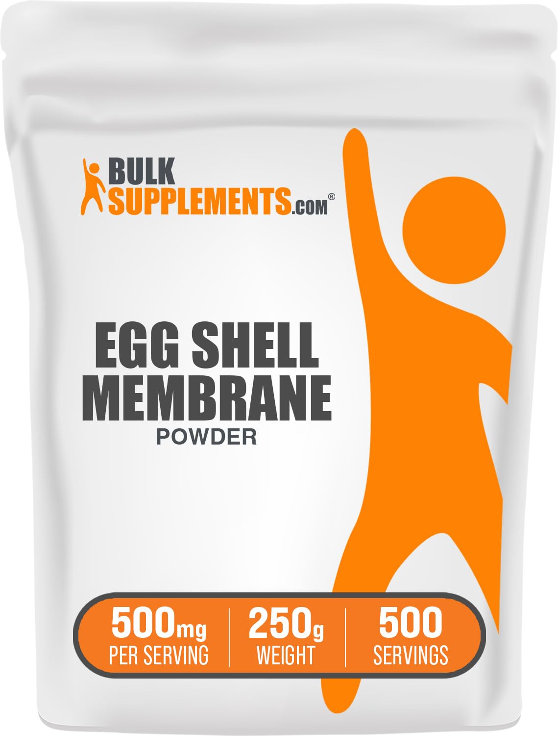 BulkSupplements eggshell-membrane powder bottle for easy daily use, dairy-free option.