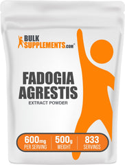 BulkSupplements Fadogia Agrestis extract powder bottle showing 600 mg serving for daily energy support