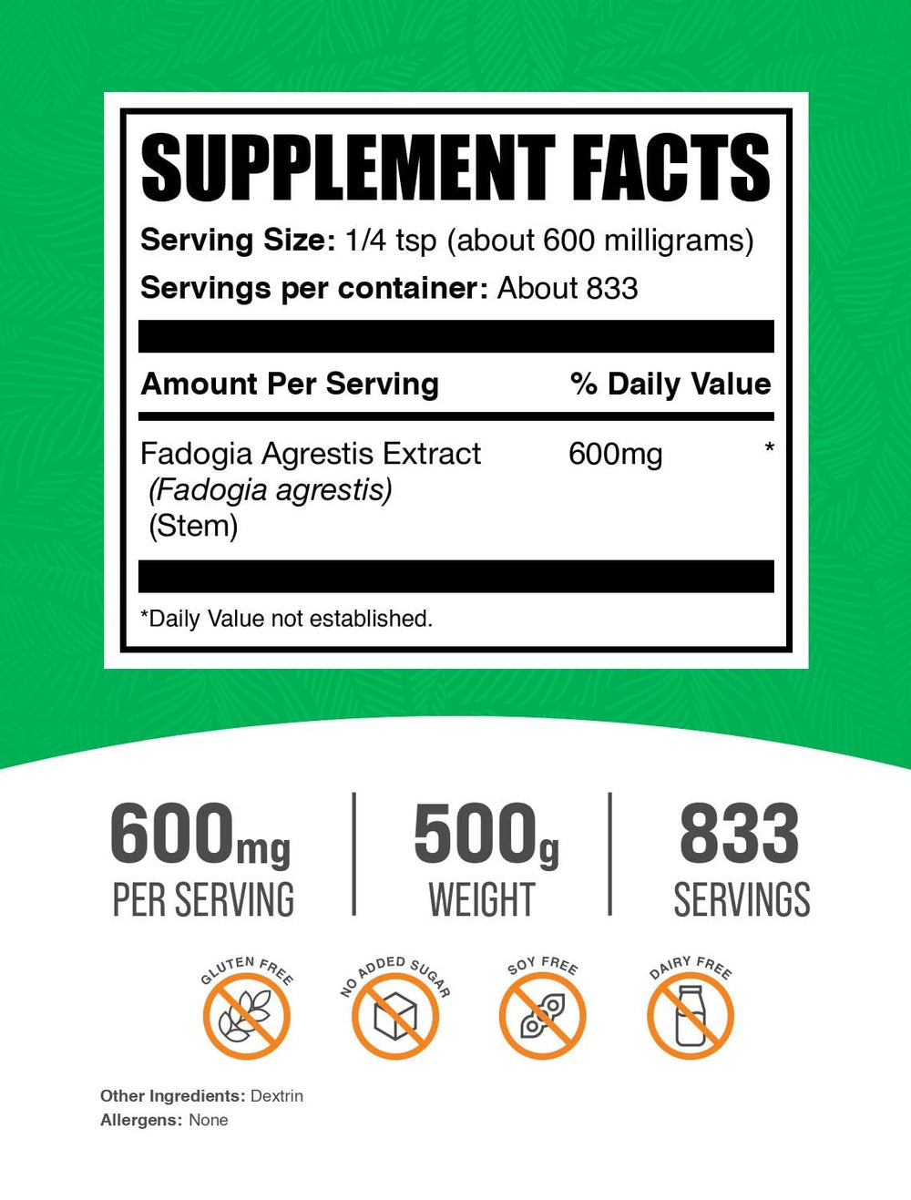 BulkSupplements Fadogia Agrestis powder with scoop for easy daily measurement