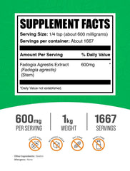 BulkSupplements Fadogia Agrestis powder being dispensed, convenient scoop for easy dosing.
