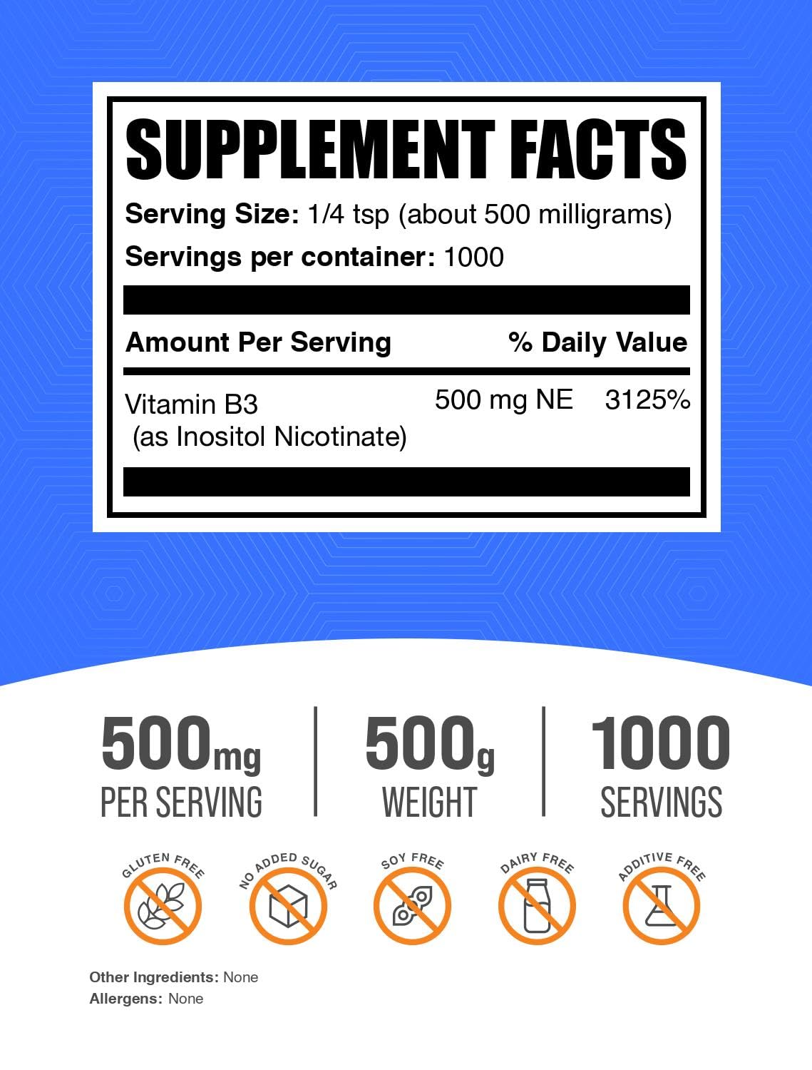 BulkSupplements Flush Free Niacin powder scoop demonstrates convenient dosing for consistent intake.