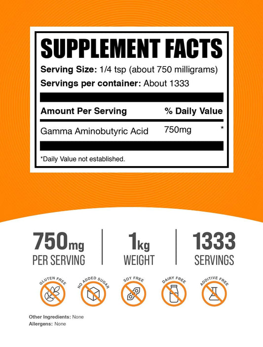 BulkSupplements GABA powder measuring scoop showing precise serving size.