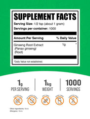 BulkSupplements Ginseng Root Extract powder with a convenient scoop enables precise servings.