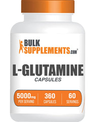 BulkSupplements L-Glutamine capsules bottle pour for an active routine.