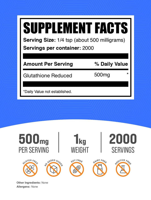 BulkSupplements Glutathione Reduced Powder scoop beside container for easy serving