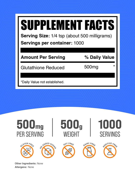 Glutathione Reduced Powder scoop showing convenient dosing for smoothies.