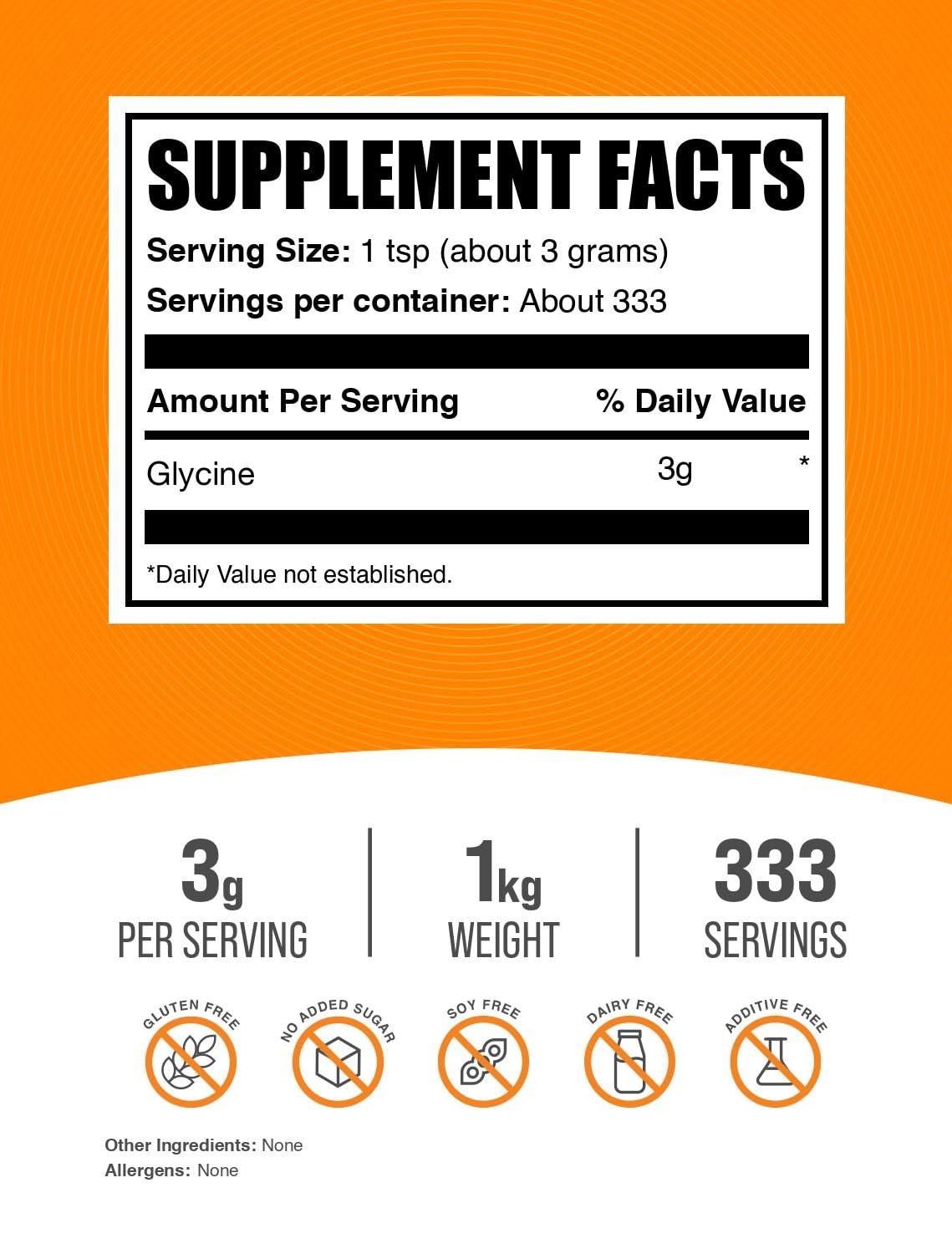 BulkSupplements Glycine Powder scoop demonstrates precise dosing for shakes and beverages