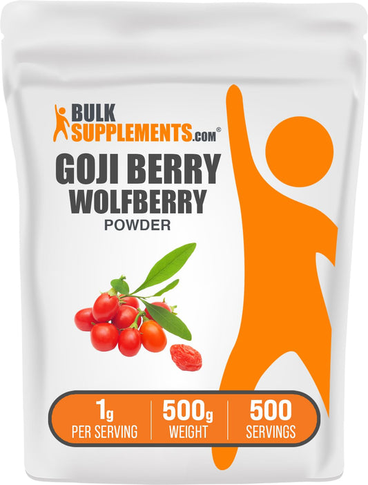 BulkSupplements Goji Berry Powder bottle, ideal for smoothies and baking.