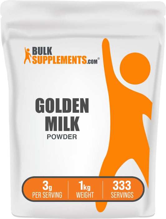 BulkSupplements Golden Milk Powder tin ready for warm beverages