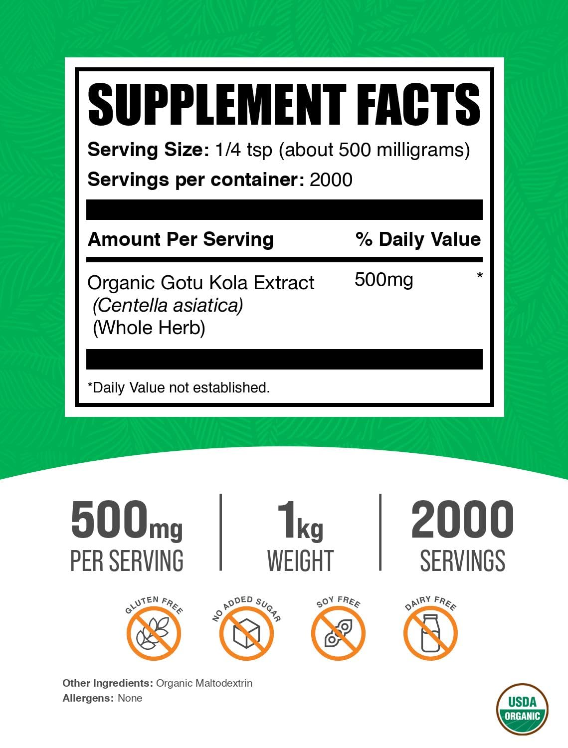 Gotu Kola extract powder with scoop for easy measurement
