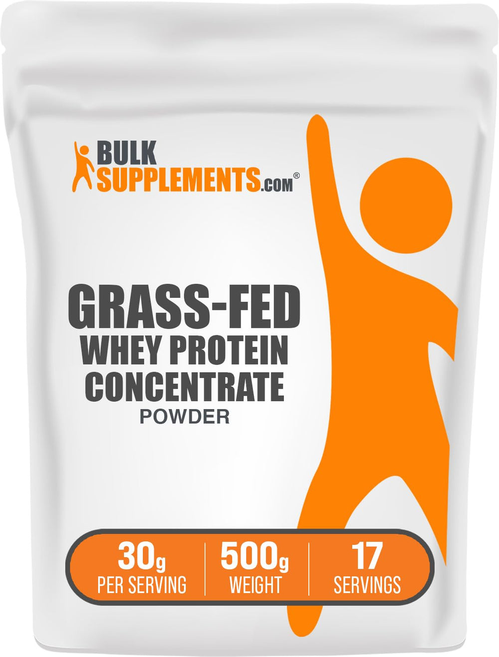 BulkSupplements Grass Fed Whey Protein container showing high-protein support for workouts