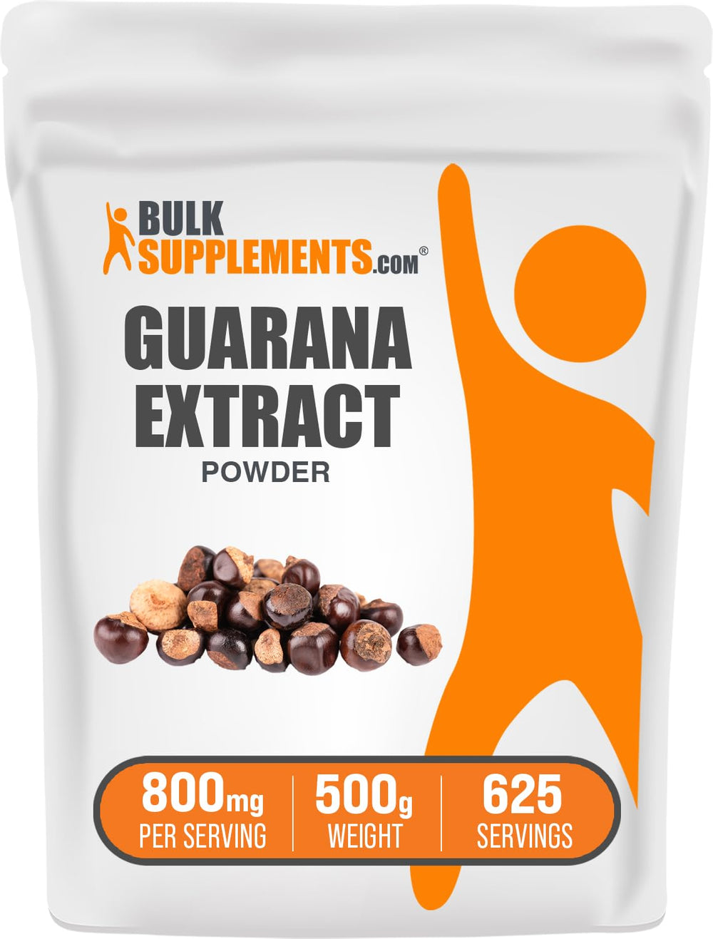 BulkSupplements Guarana Extract Powder bottle shows gluten-free caffeine source for daily energy