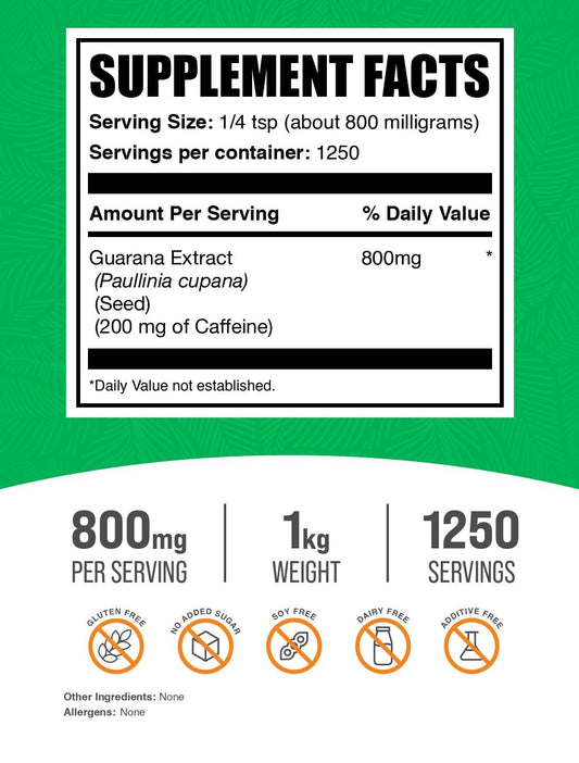 BulkSupplements Guarana Extract Powder scoop for precise serving measurements.