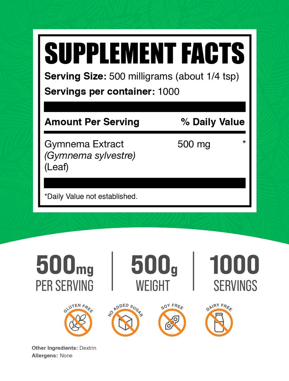 BulkSupplements Gymnema Leaf Extract label shows clean, traceable ingredients.